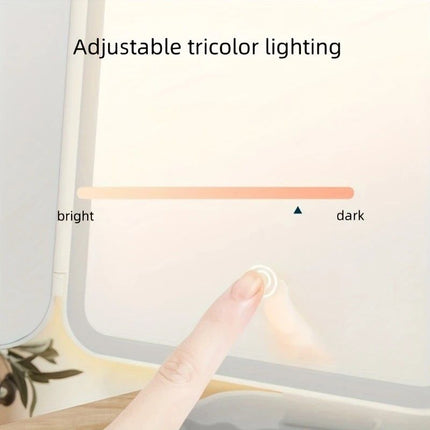 Smart Touch LED Vanity Mirror - 3 Color Dimmable Lights, 270° Adjustable, Rechargeable Desktop Makeup Mirror(pink)