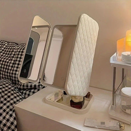 Smart Touch LED Vanity Mirror - 3 Color Dimmable Lights, 270° Adjustable, Rechargeable Desktop Makeup Mirror(pink)