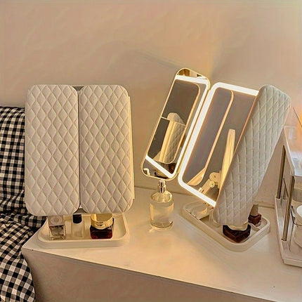Smart Touch LED Vanity Mirror - 3 Color Dimmable Lights, 270° Adjustable, Rechargeable Desktop Makeup Mirror(white)