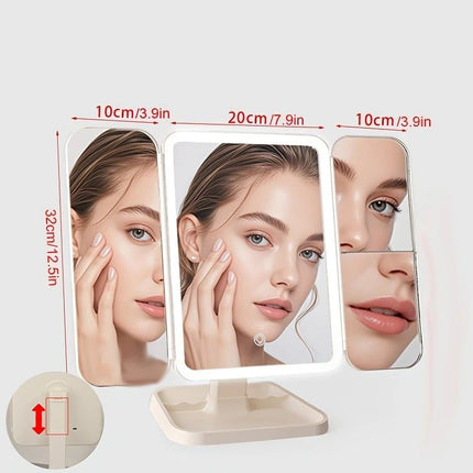 Smart Touch LED Vanity Mirror - 3 Color Dimmable Lights, 270° Adjustable, Rechargeable Desktop Makeup Mirror(white)