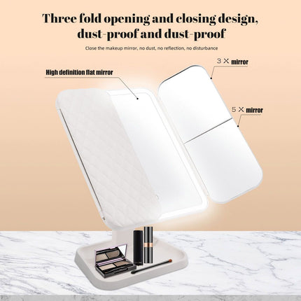Smart Touch LED Vanity Mirror - 3 Color Dimmable Lights, 270° Adjustable, Rechargeable Desktop Makeup Mirror(white)