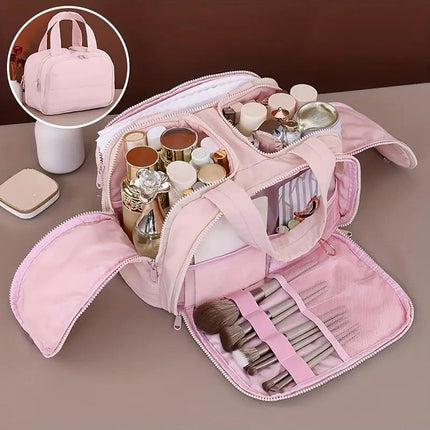 Travel Toiletry & Makeup Bag – Large Capacity Organiser Wash Bag with Compartments(PINK)