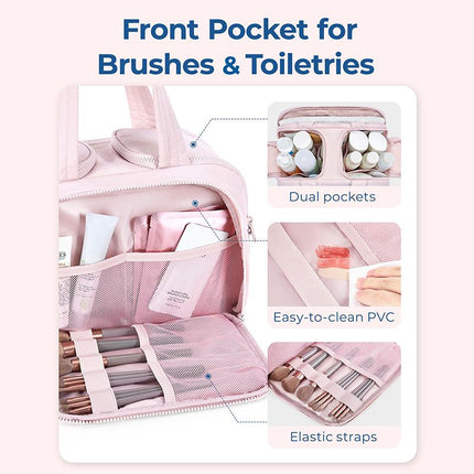 Travel Toiletry & Makeup Bag – Large Capacity Organiser Wash Bag with Compartments(PINK)