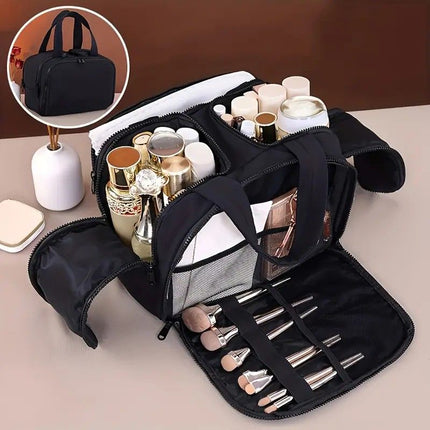 Travel Toiletry & Makeup Bag – Large Capacity Organiser Wash Bag with Compartments(beige)