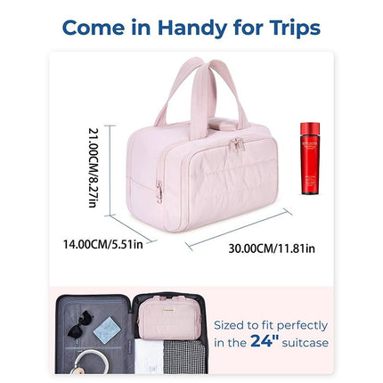 Travel Toiletry & Makeup Bag – Large Capacity Organiser Wash Bag with Compartments(beige)