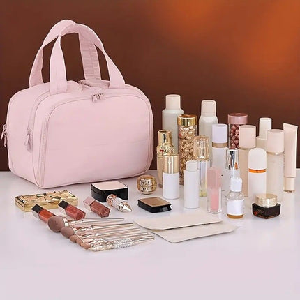 Travel Toiletry & Makeup Bag – Large Capacity Organiser Wash Bag with Compartments(beige)
