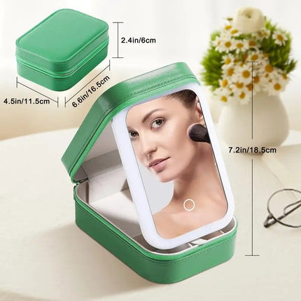 Portable 3-Light LED Makeup Mirror with Organizer – Travel Vanity Case, Rechargeable Touch Control Makeup Box for Home & Travel(green)