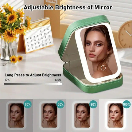 Portable 3-Light LED Makeup Mirror with Organizer – Travel Vanity Case, Rechargeable Touch Control Makeup Box for Home & Travel(WHITE)