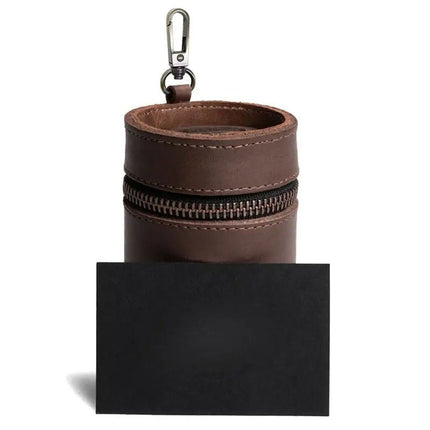 Oil Nubuck Leather Barrel Piggy Bank, Top-Grain Cowhide Plain Design, Zipper Closure Portable（brown）