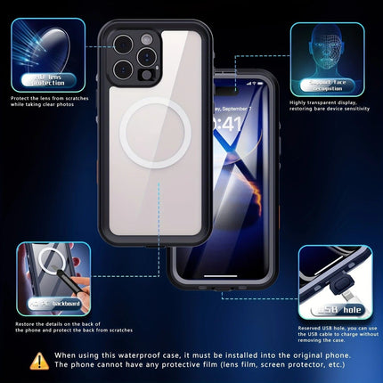 iPhone 16 Pro Max Waterproof Phone Case IP68 Drop Protection Snow Dust Resistant with Lanyard for Swimming Skiing Off Road Adventures(black)