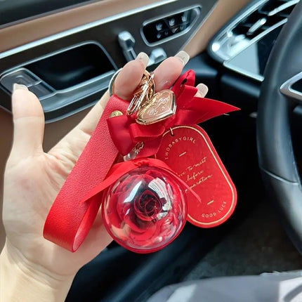 Valentine's Day Preserved Flower Leather Keychain: Romantic and Cute to Carry Around, Perfect for Gifting or Personal Use(BLACK)