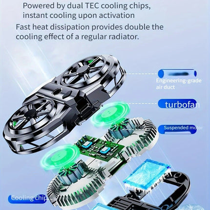 Semiconductor Cooling Fan Back Clip, Instant 3-Second Cooling, Large Area Heat Dissipation, Compatible with All Phone Models, Unobstructed Camera View for Live Streaming & Gaming.（Digital display model）