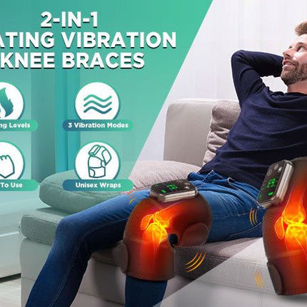 Heated Knee Massager with Heat Therapy – 3 Temp Levels, Vibration Massage, Rechargeable & Adjustable Straps(GREY)