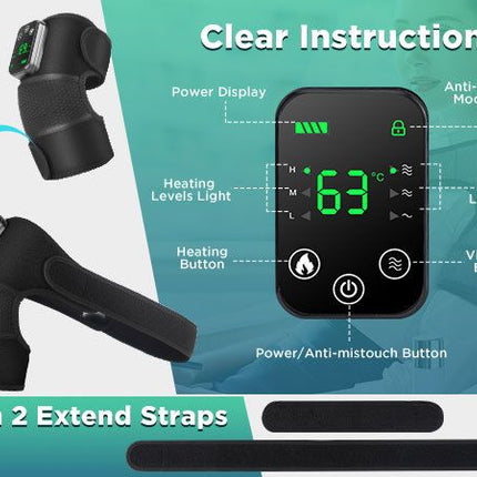 Heated Knee Massager with Heat Therapy – 3 Temp Levels, Vibration Massage, Rechargeable & Adjustable Straps(GREY)