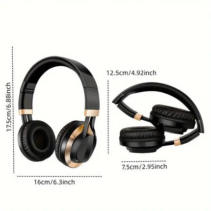 Wired Over-Ear Headset, Portable Folding Heavy Bass Headphones, Built-in Microphone, Compatible with Multiple Devices（black)