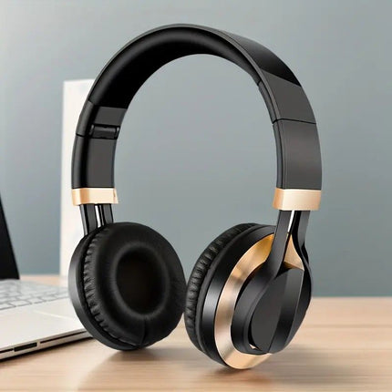 Wired Over-Ear Headset, Portable Folding Heavy Bass Headphones, Built-in Microphone, Compatible with Multiple Devices（black)