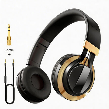 Wired Over-Ear Headset, Portable Folding Heavy Bass Headphones, Built-in Microphone, Compatible with Multiple Devices（black)