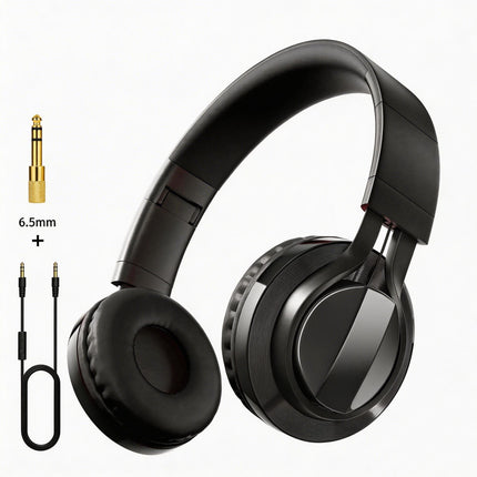 Wired Over-Ear Headset, Portable Folding Heavy Bass Headphones, Built-in Microphone, Compatible with Multiple Devices(black and blue color)