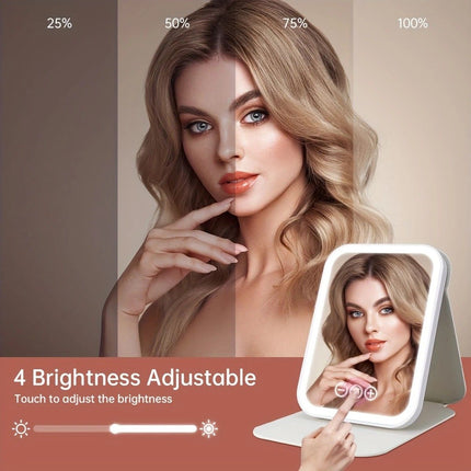 LED Makeup Mirror with Lights, 3 Color Modes Touch Control, Rechargeable Travel Vanity Mirror(pink)