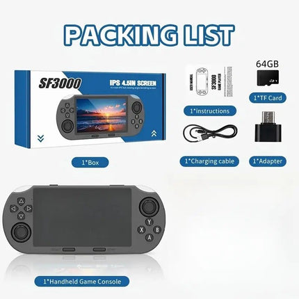 SF3000 64G Portable Handheld Game Console with IPS Screen Retro Video Game Console, Perfect as Adult Gift