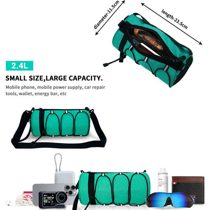 Cycling top tube bag, 2.4L large capacity holds all your small essentials, six reflective strips keep you safe during night rides, detachable for use as a crossbody bag, one bag for multiple uses./ching; cyan