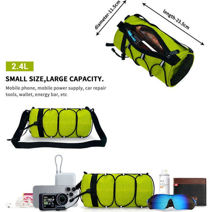 Cycling top tube bag, 2.4L large capacity holds all your small essentials, six reflective strips keep you safe during night rides, detachable for use as a crossbody bag, one bag for multiple uses./grass green