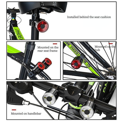 Smart Brake Light Dual Base High Brightness Bicycle Light: Aluminum Alloy Waterproof, Three Brightness Levels, USB Rechargeable 8-15 Hours Runtime, Brake Sensor Activation, Safe Night Riding.