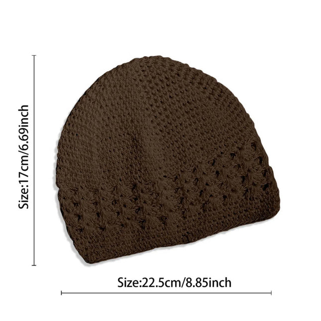 Coffee Kufi Hat for Men, Breathable Openwork Knit Summer Sun Beach Cap, One Size