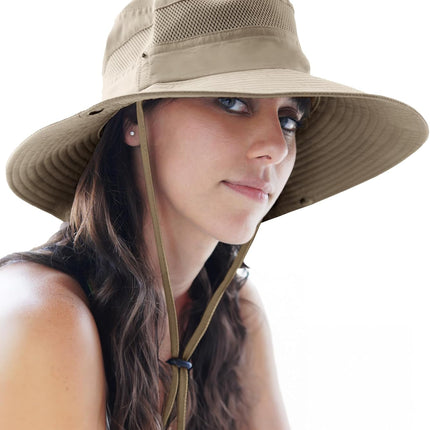 Fishing Hat UPF 50+ Wide Brim Sun Hat for Men and Women, Mens Bucket Hat with UV Protection for Hiking Beach Hats (Khaki