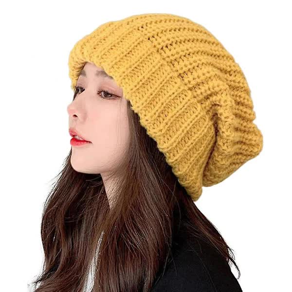 Knitted Hat Baggy Slouchy Ribbed Stretchy Warm - Solid Color Autumn Winter Women Men