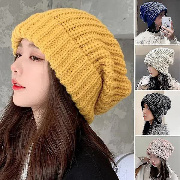 Knitted Hat Baggy Slouchy Ribbed Stretchy Warm - Solid Color Autumn Winter Women Men