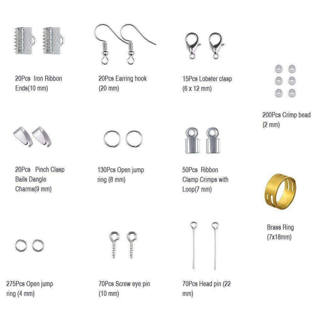 DIY Jewelry Making Kit with Pliers, Wire, Rings, Silver