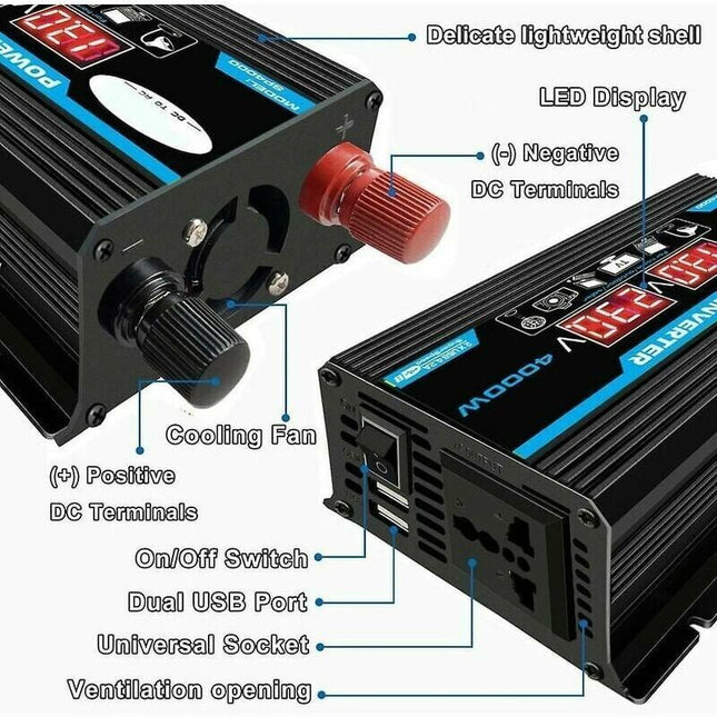 4000W Car Inverter Converter Charger Adapter 12V to 220V or 110V with Dual USB