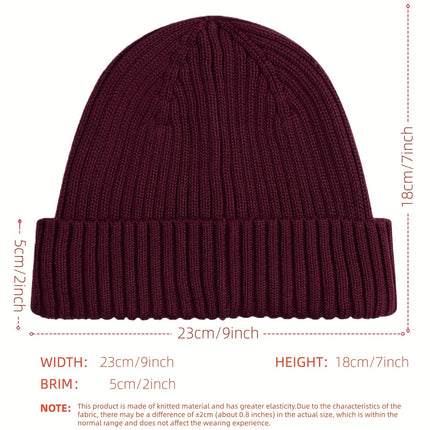 HTTWW 2-Pack Unisex Short Brim Knitted Beanie, Warm Winter Streetwear Hat