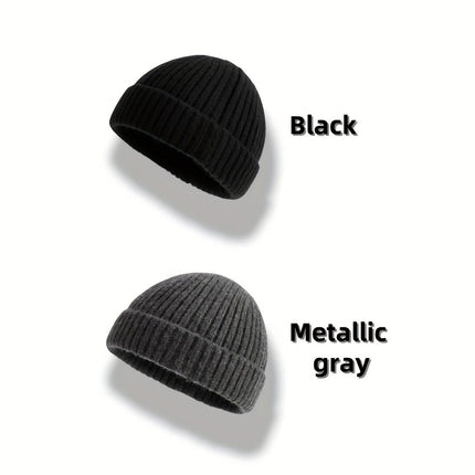 HTTWW 2-Pack Unisex Short Brim Knitted Beanie, Warm Winter Streetwear Hat