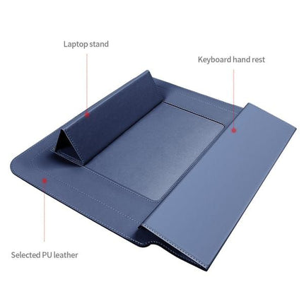 3-in-1 Laptop Sleeve Case with Built-in Stand & Wrist Rest, Waterproof PU Leather Notebook Cover for 13/14 Inch Laptops, Ergonomic Portable Laptop Protective Bag, Gray
