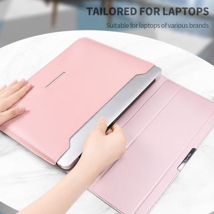 3-in-1 Laptop Sleeve Case with Built-in Stand & Wrist Rest, Waterproof PU Leather Notebook Cover for 13/14 Inch Laptops, Ergonomic Portable Laptop Protective Bag, Gray