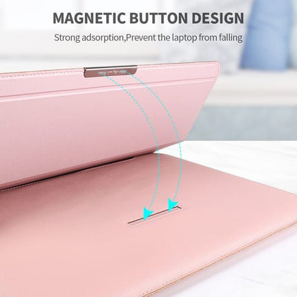 3-in-1 Laptop Sleeve Case with Built-in Stand & Wrist Rest, Waterproof PU Leather Notebook Cover for 13/14 Inch Laptops, Ergonomic Portable Laptop Protective Bag, Gray