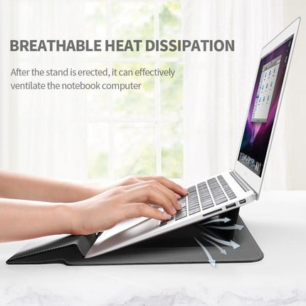 3-in-1 Laptop Sleeve Case with Built-in Stand & Wrist Rest, Waterproof PU Leather Notebook Cover for 11/12 Inch Laptops, Ergonomic Portable Laptop Protective Bag, Gray