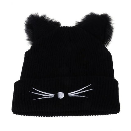 House Of Dasein Cat Ears Beanie Women Warm Kitten Hat Ddlg Cosplay Anime Pet Play Bdsm - Black