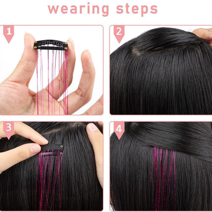 Hair Tinsels Festival Extensions Glitter 12 Piece Clip On Accessory Set 52Cm Long For Christmas And New Year Suitable Women Girls Children (Black)