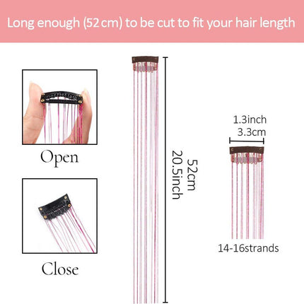 Hair Tinsels Festival Extensions Glitter 12 Piece Clip On Accessory Set 52Cm Long For Christmas And New Year Suitable Women Girls Children (Black)