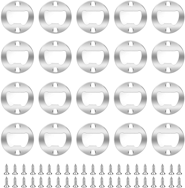 20 Set Stainless Steel Bottle Opener Insert Kits Metal Beer Bottle Opener Beer Wine Hardware Parts with 42Pcs Screws for DIY Resin Mould Kit Bottle Opener (Silver)