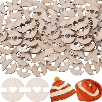 50pcs 20mm Wooden Pom Pom Buttons, Removable Pompom Keepers Holder with Heart Hole, Knitted Hat Faux Fur Love Buttons Fastener Tools for Crochet Toques Beanies Hats- Light Brown