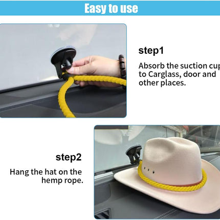Hat Mounts for Cars, Handmade Rope Cowboy Hat Holder with Suction Cup, Hat Holder Rack to Keeps Your Hat On The Dash, Auto Universal Interior Accessories for Truck, SUV, Car (Yellow)