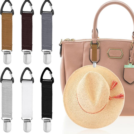 Elastic Hat Holder Hands 6 PCS Hat Clip for Travel on Bag,Free Travel Hats Clip Quick Access & Removal Hats Holder Bag Accessory for Traveling Bags Backpacks Purses Luggage Outdoor Traveling Accessory