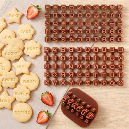 100Pcs Letter Stamps for Pottery Clay Polymer- 3 Styles Alphabet Number Symbols Stamps for Cookie Chocolate - for Cookie Stamp Letters, Baking, Cake Baking Embosser Molds, DIY Embossing,