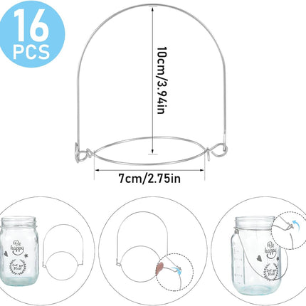 Vin Beauty Stainless Steel Mason Jar Hangers, 16 Pack Wire Hangers for Mason Jars, Mason Jar Lid Handles Kitchen Accessories
