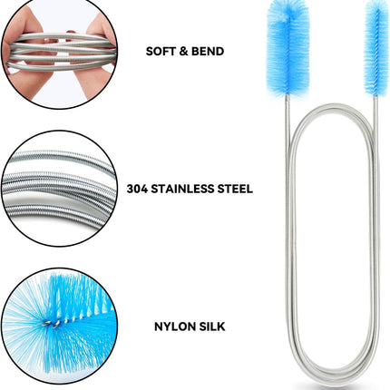 Flexible Drain Brush, 66 Inch Lg Double Ended Hose Pipe and 58 Inch Tube Cleaning Brush and 2 Pack 8 Inch Straw Cleaner Brush