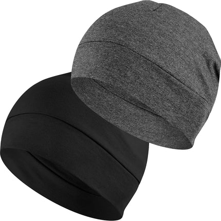 100% Cotton Beanie Hat, 2-Pack Unisex Skull Cap Helmet Liner for Running Cycling Skiing Sleeping Chemo Headwear